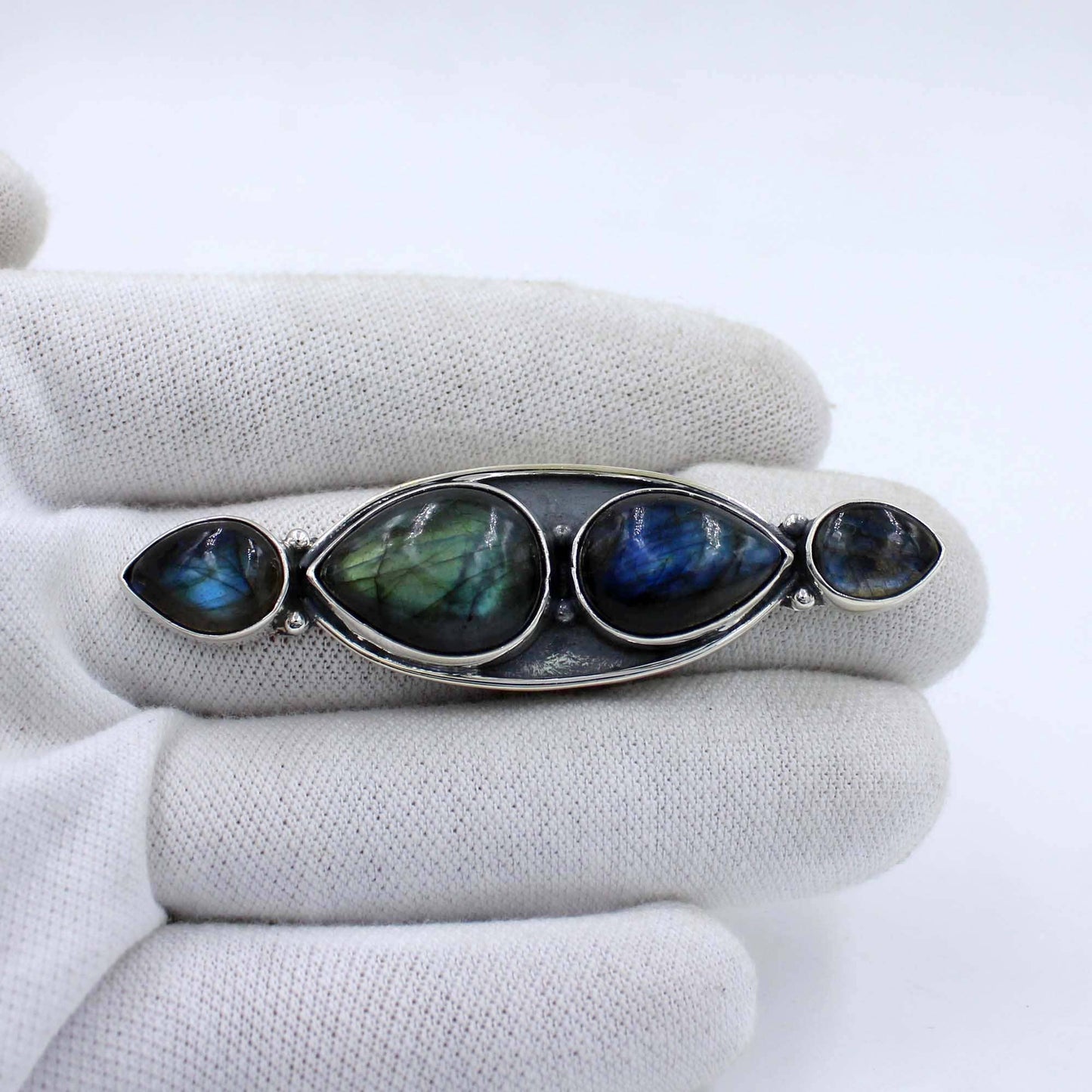 Large Labradorite Cluster Silver Ring