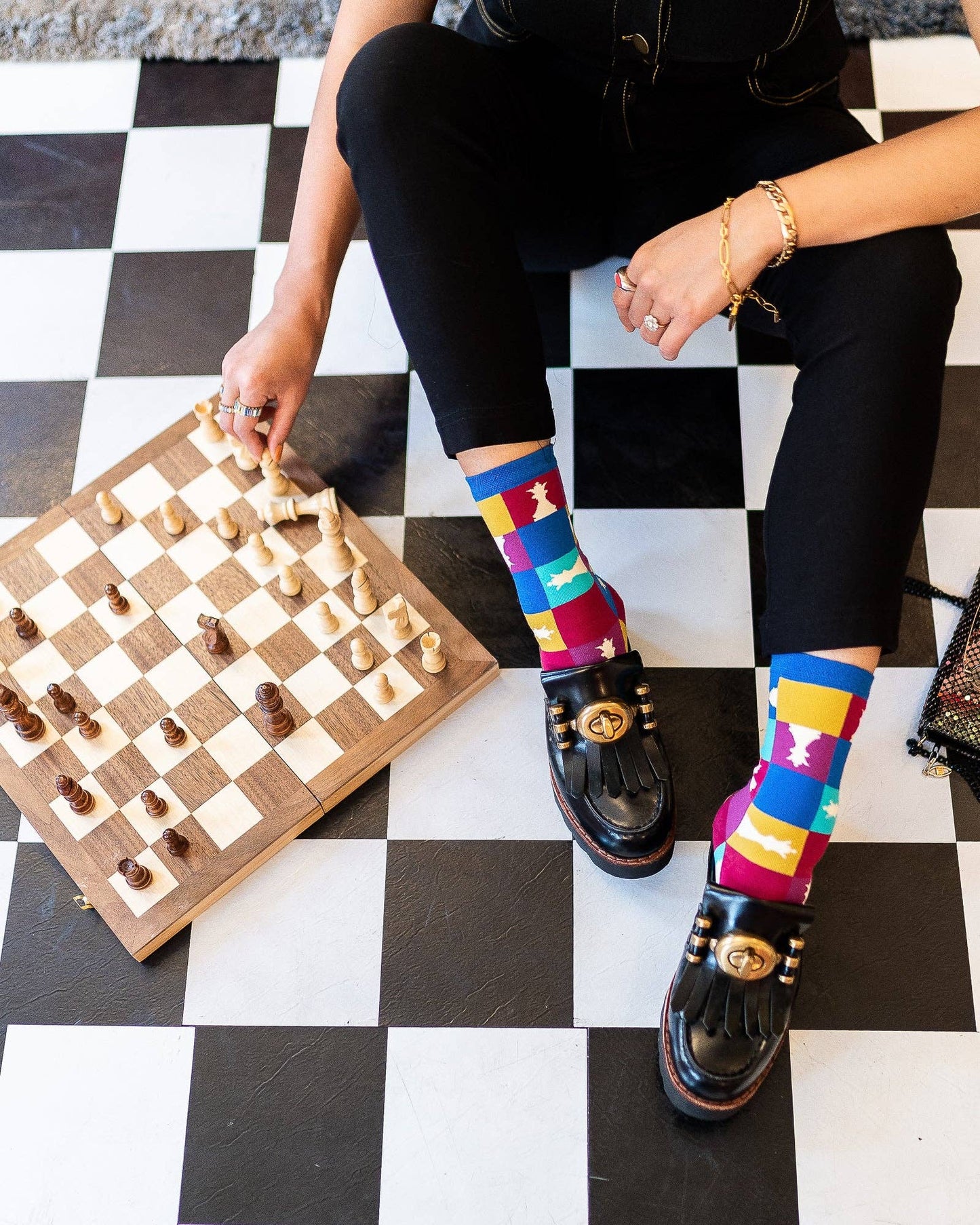 Colorblock Chess Crew Sock