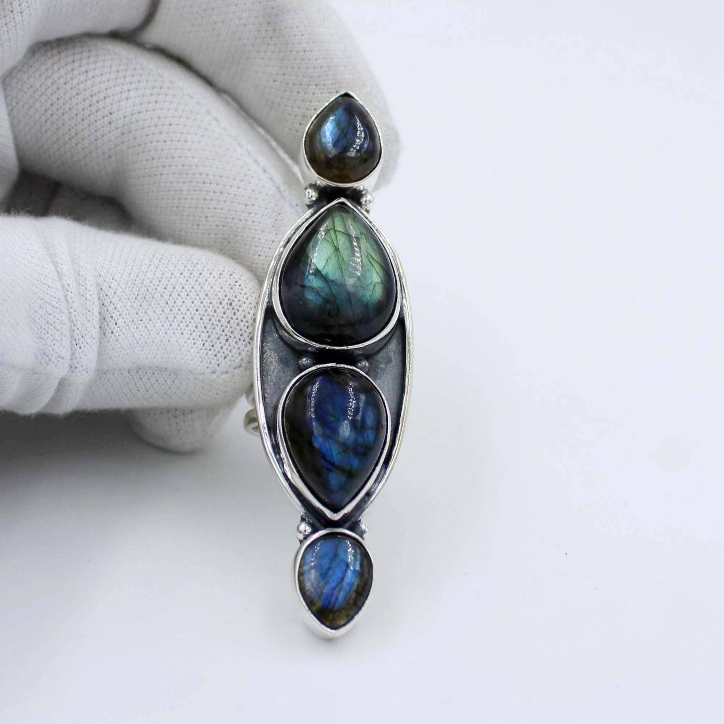 Large Labradorite Cluster Silver Ring