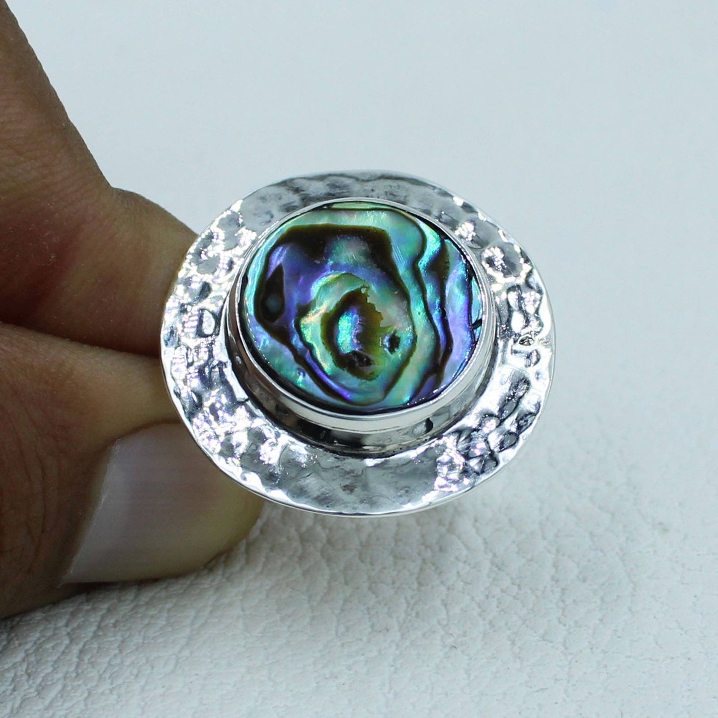 Abalone Shell Sterling Silver Textured Ring