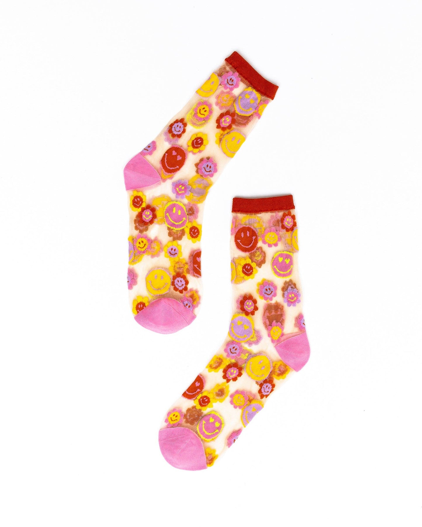 Smiley Face Daisy Sheer Crew Sock