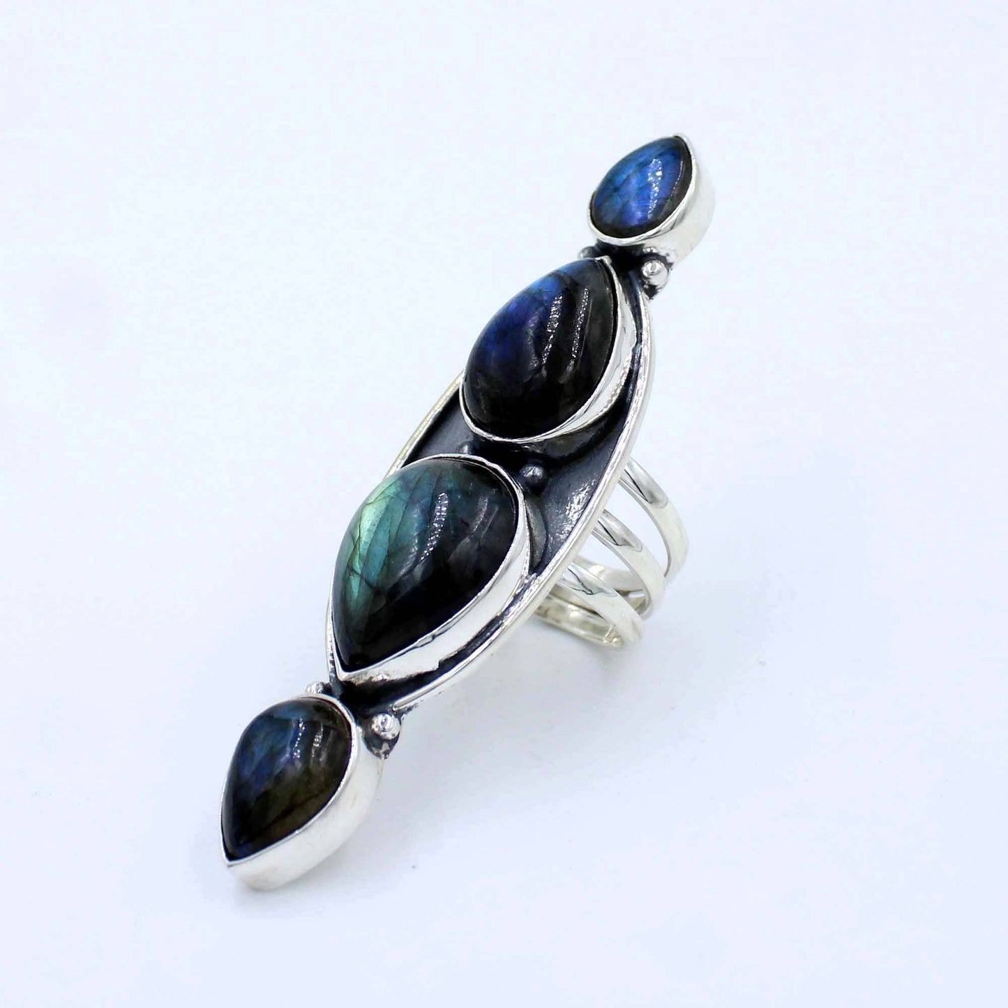 Large Labradorite Cluster Silver Ring