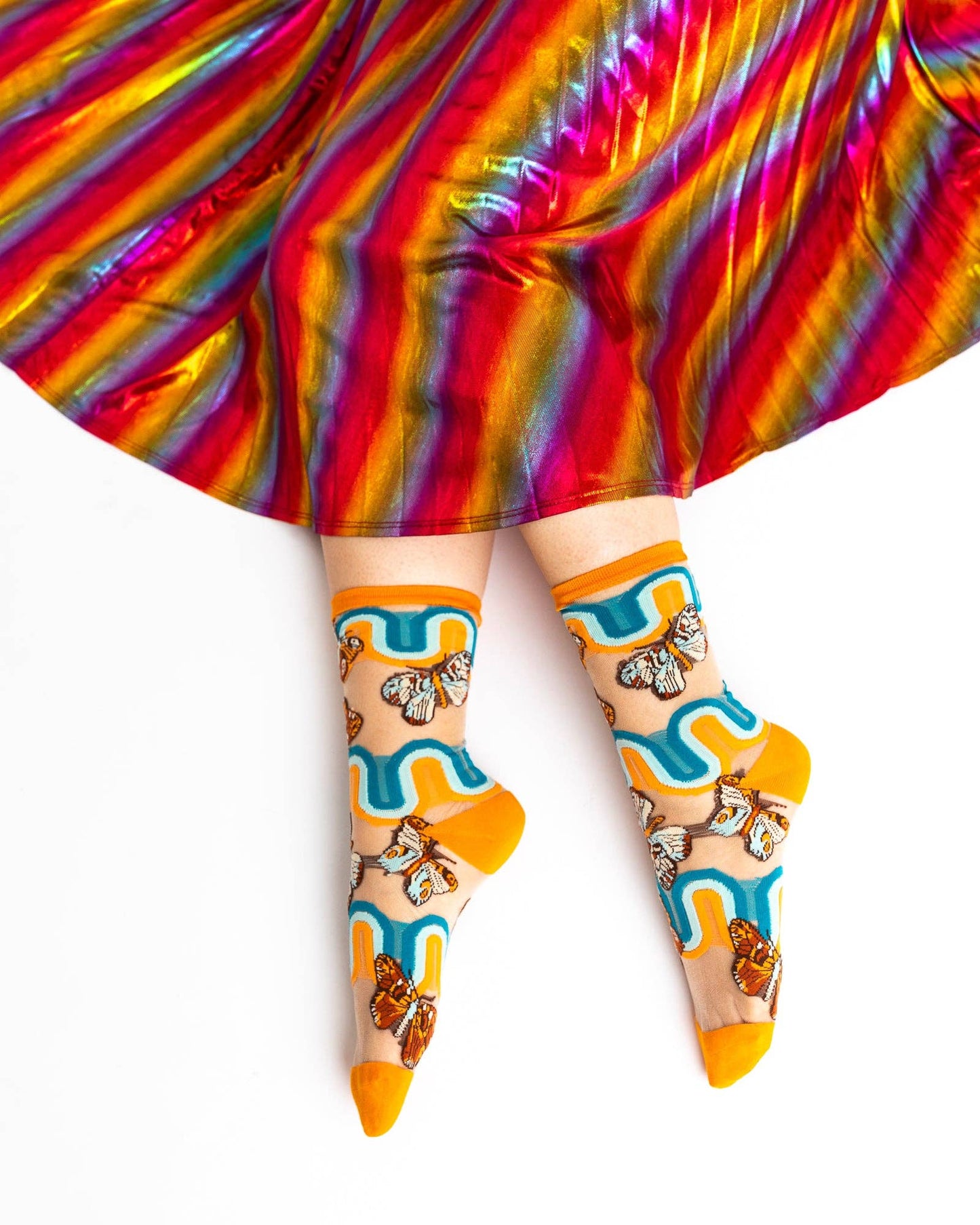 Rainbow Butterfly Sheer Crew Sock