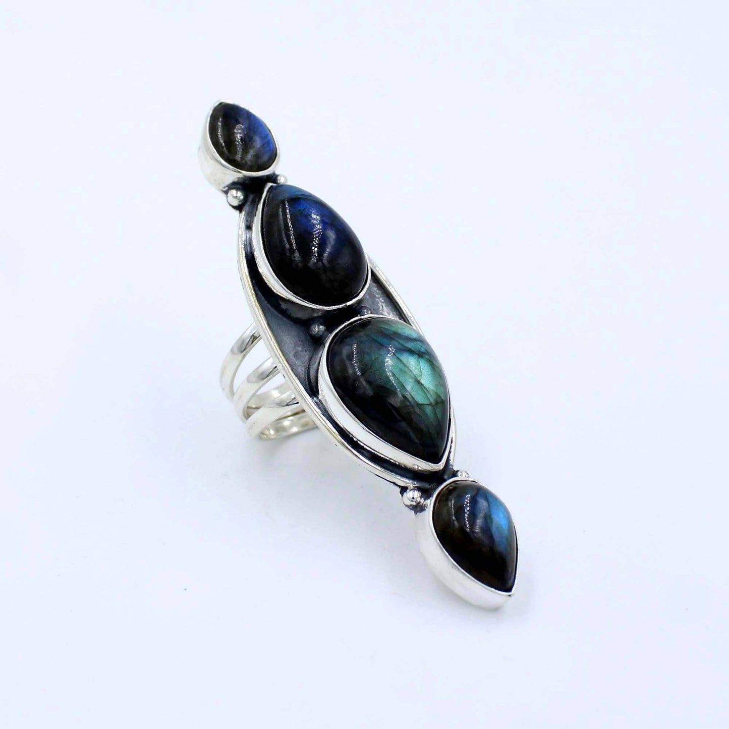 Large Labradorite Cluster Silver Ring